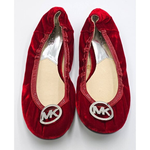 Michael Kors Women's Red Velvet Fulton Logo Emblem Ballet Flat Size 7 2510 - Picture 9 of 16
